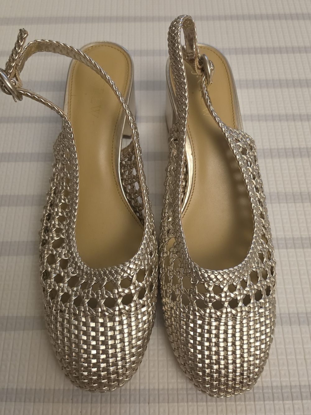 J. Crew Factory Gold Woven Slingback Heels